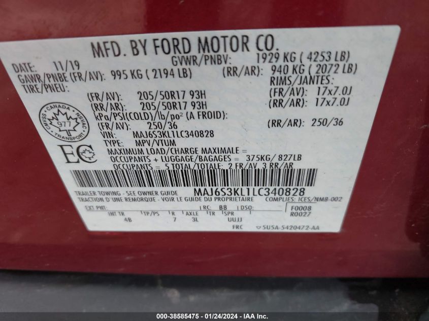 2020 FORD ECOSPORT TITANIUM - MAJ6S3KL1LC340828