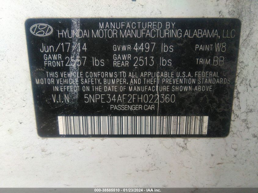 2015 HYUNDAI SONATA LIMITED - 5NPE34AF2FH022360
