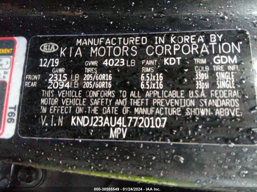 2020 KIA SOUL LX/X LINE/S - KNDJ23AU4L7720107