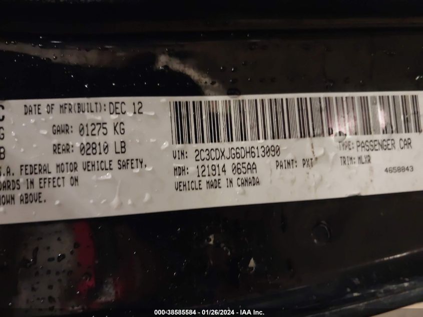2013 DODGE CHARGER SXT - 2C3CDXJG6DH613090