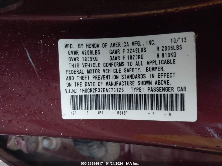 2014 HONDA ACCORD LX - 1HGCR2F37EA070128