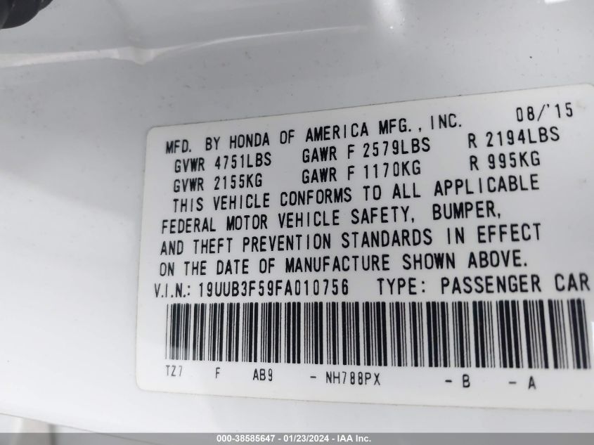 2015 ACURA TLX TECH - 19UUB3F59FA010756