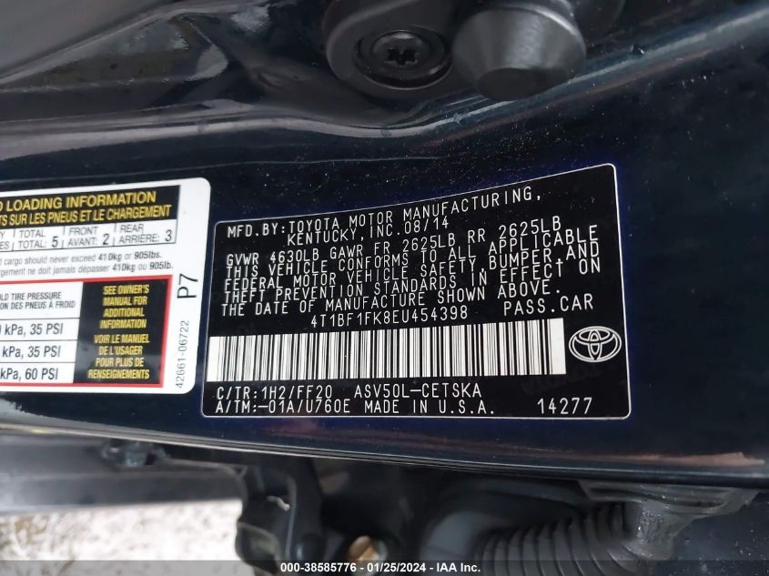2014 TOYOTA CAMRY L/SE/LE/XLE - 4T1BF1FK8EU454398