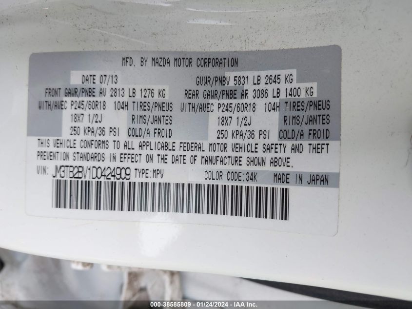 2013 MAZDA CX-9 SPORT - JM3TB2BV1D0424909