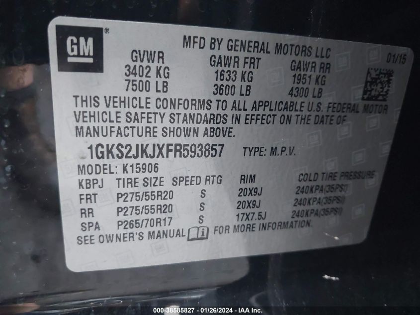 2015 GMC YUKON XL 1500 DENALI - 1GKS2JKJXFR593857