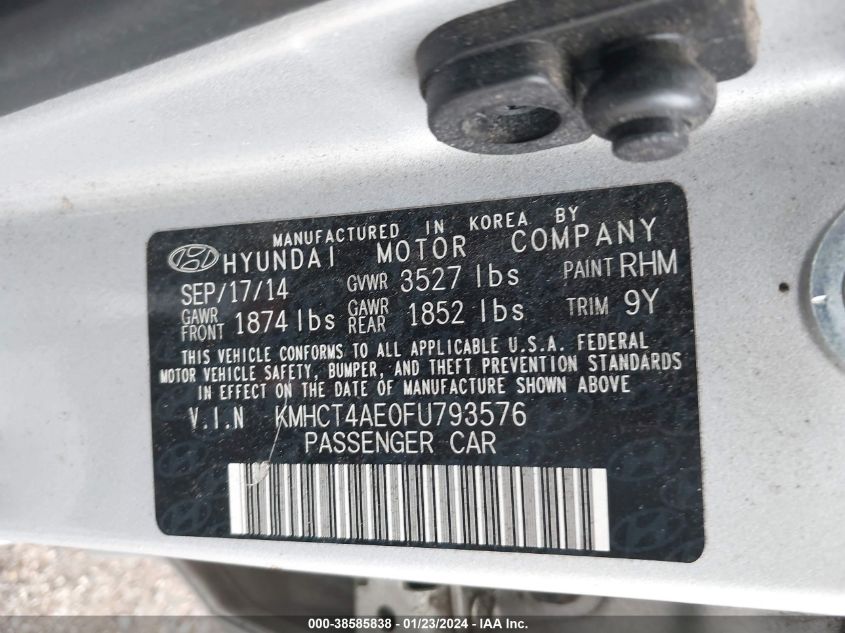 2015 HYUNDAI ACCENT GLS - KMHCT4AE0FU793576