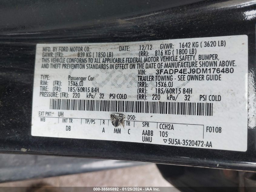 2013 FORD FIESTA SE - 3FADP4EJ9DM176480