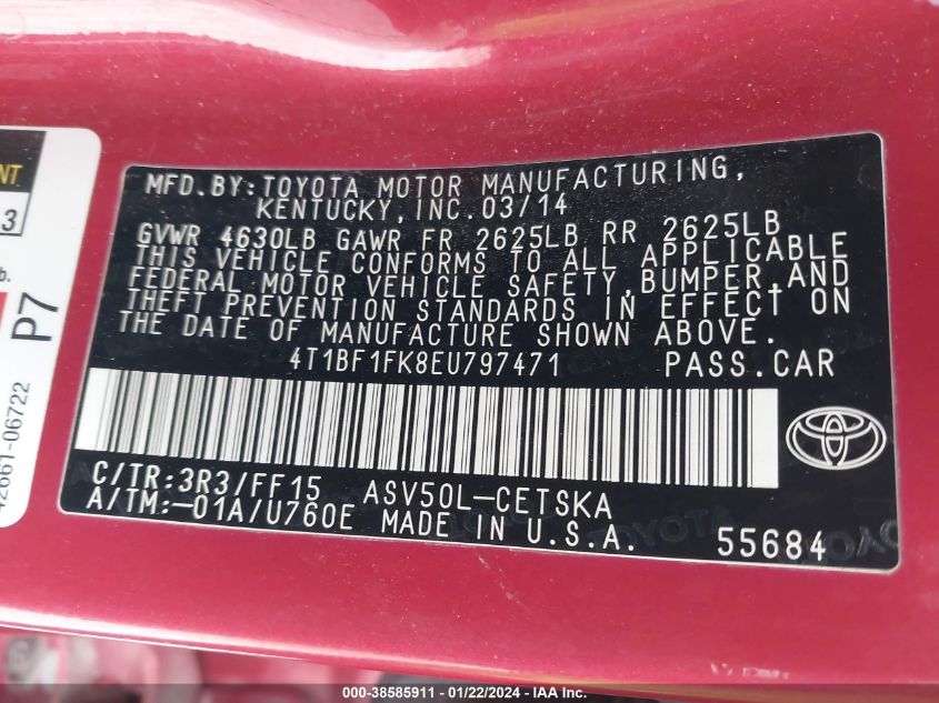 2014 TOYOTA CAMRY SE - 4T1BF1FK8EU797471