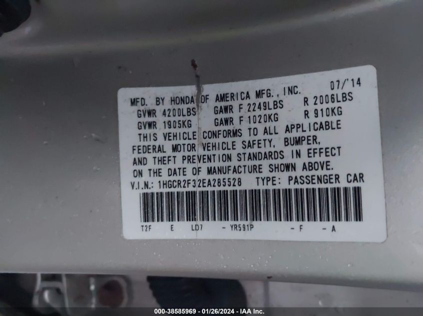 2014 HONDA ACCORD LX - 1HGCR2F32EA285528
