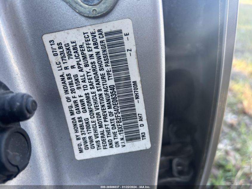 2013 HONDA CIVIC SDN 19XFB2F54DE063540