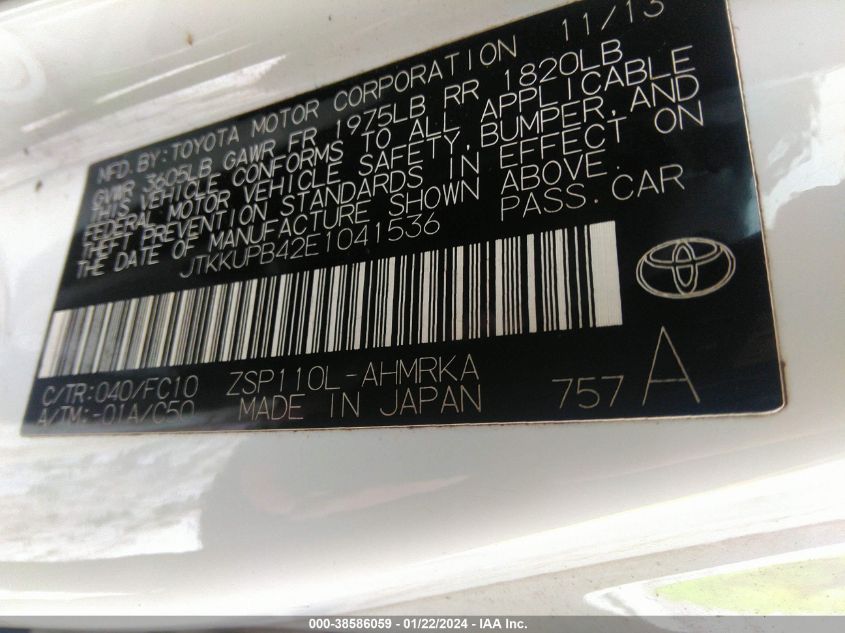 JTKKUPB42E1041536 | 2014 SCION XD