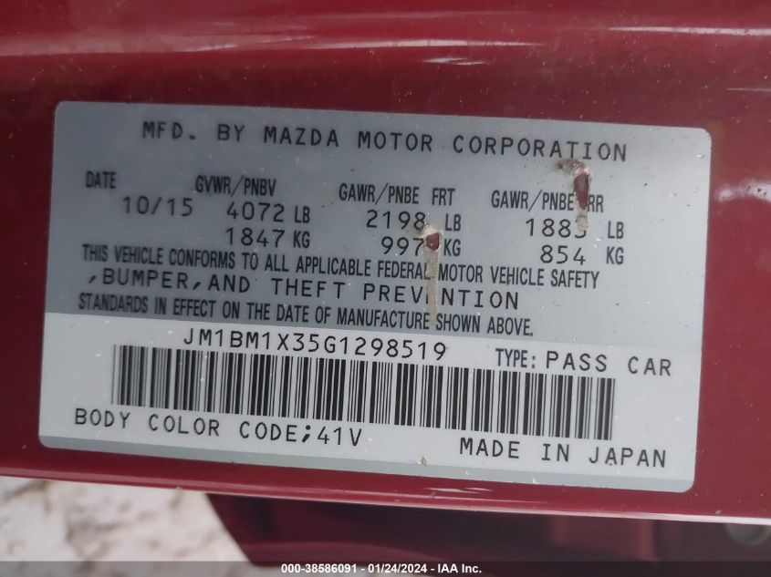 2016 MAZDA MAZDA3 S GRAND TOURING - JM1BM1X35G1298519