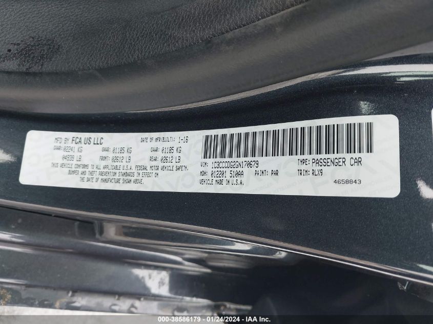2016 CHRYSLER 200 S - 1C3CCCDG2GN170679