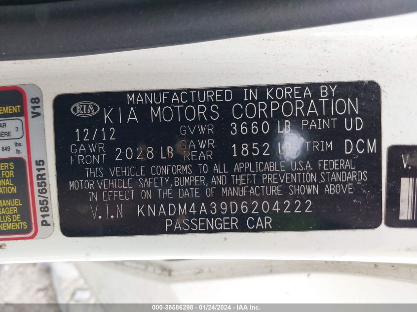 2013 KIA RIO LX - KNADM4A39D6204222