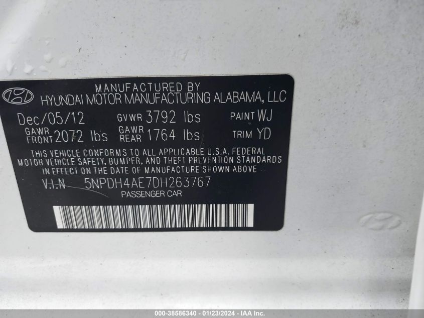 2013 HYUNDAI ELANTRA GLS/LIMITED - 5NPDH4AE7DH263767
