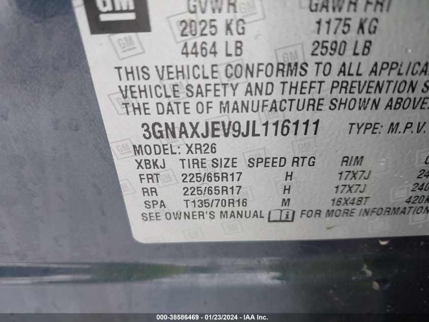 2018 CHEVROLET EQUINOX LT - 3GNAXJEV9JL116111