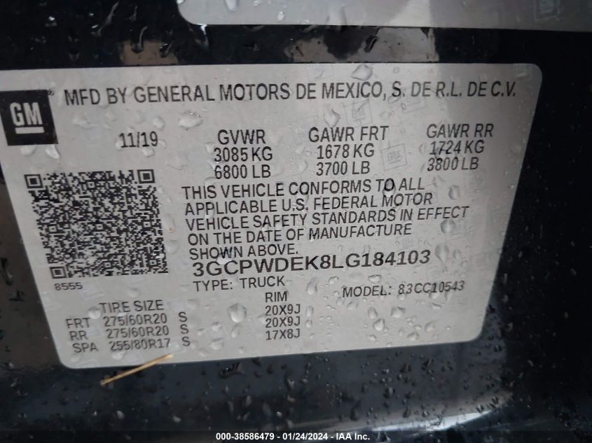 2020 CHEVROLET SILVERADO C1500 RST - 3GCPWDEK8LG184103