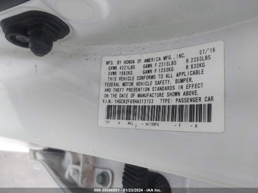 2017 HONDA ACCORD EXL - 1HGCR2F89HA013753