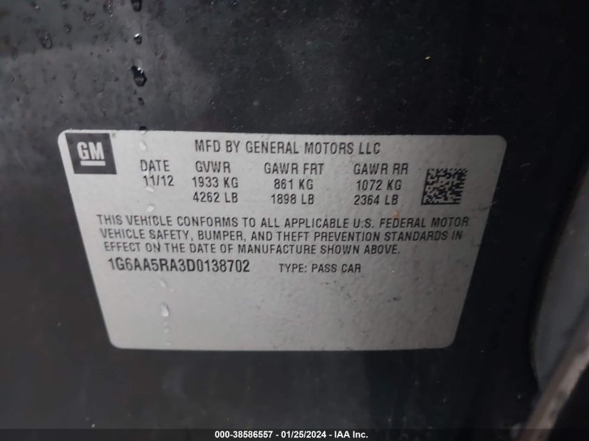 2013 CADILLAC ATS STANDARD - 1G6AA5RA3D0138702
