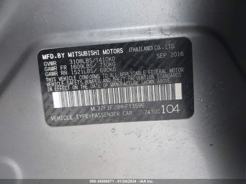 2017 MITSUBISHI MIRAGE G4 ES - ML32F3FJ9HHF13596