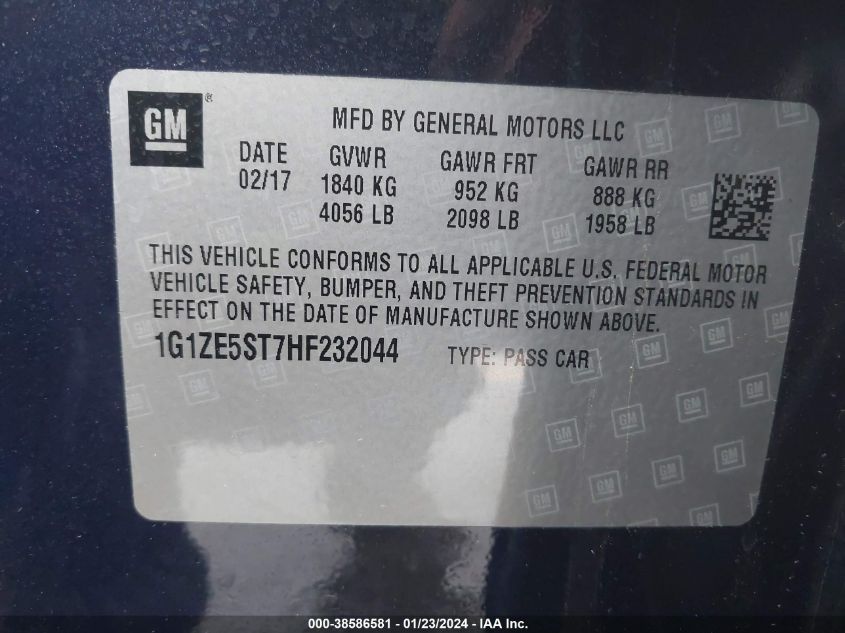 2017 CHEVROLET MALIBU 1LT - 1G1ZE5ST7HF232044