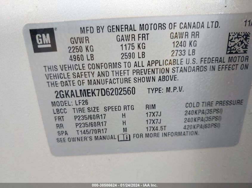 2013 GMC TERRAIN SLE - 2GKALMEK7D6202560