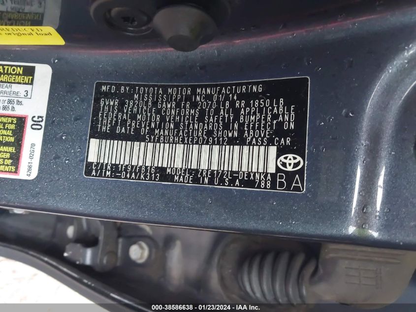 2014 TOYOTA COROLLA LE - 5YFBURHEXEP079112