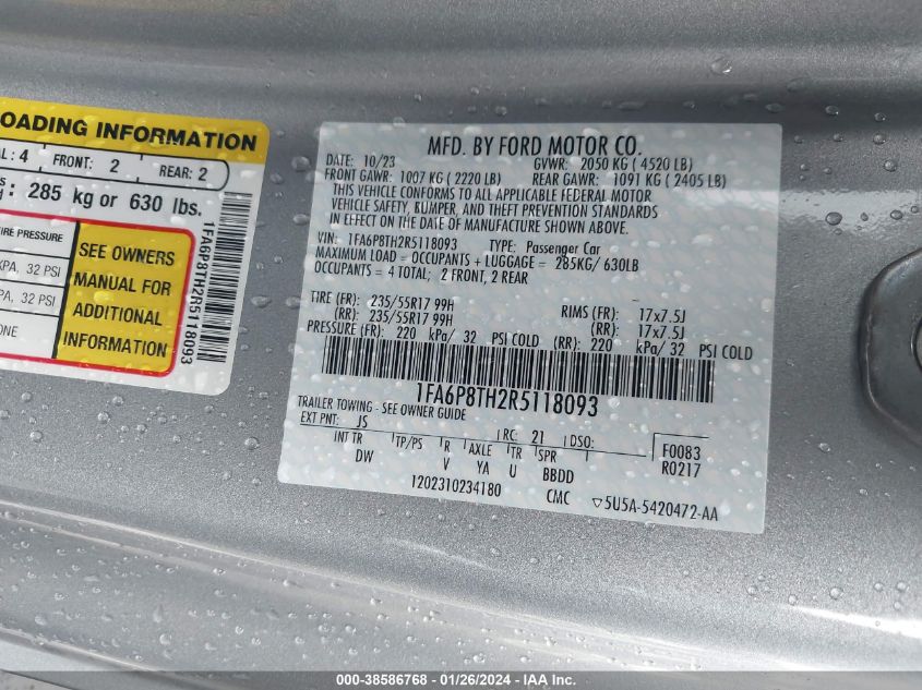 2024 FORD MUSTANG - 1FA6P8TH2R5118093