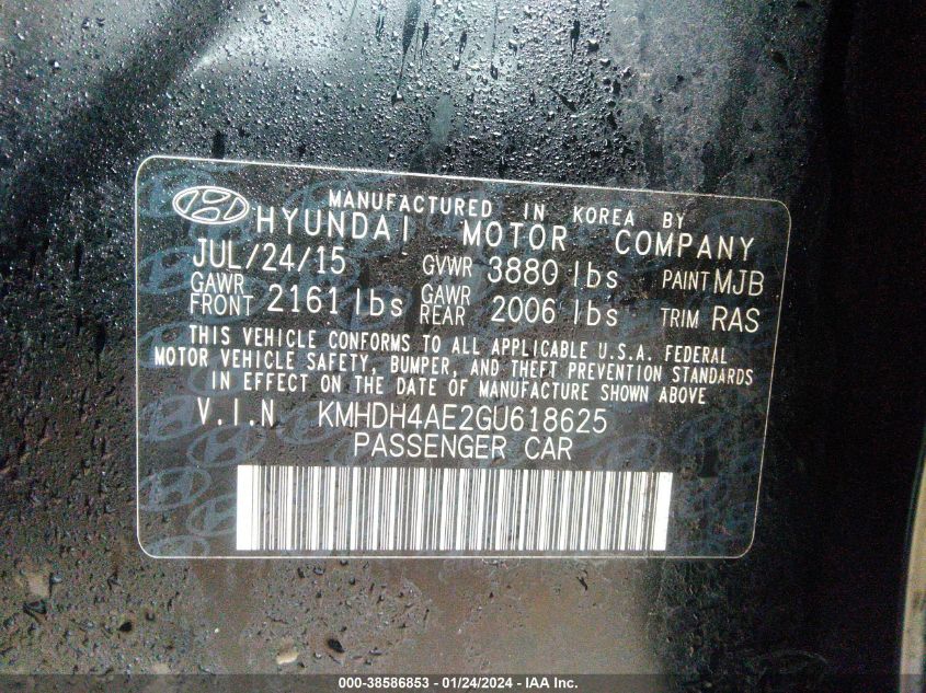 2016 HYUNDAI ELANTRA SE - KMHDH4AE2GU618625