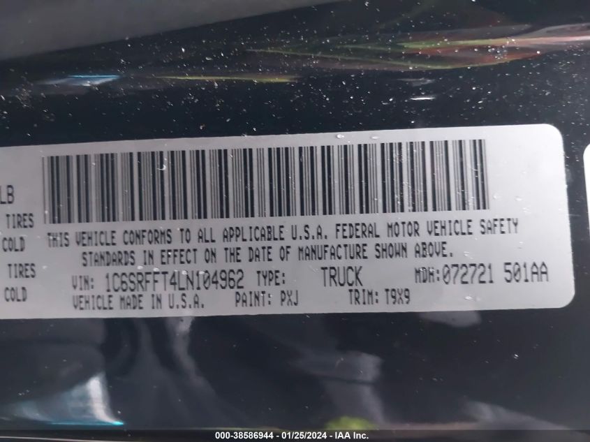 2020 RAM 1500 BIG HORN/LONE STAR - 1C6SRFFT4LN104962