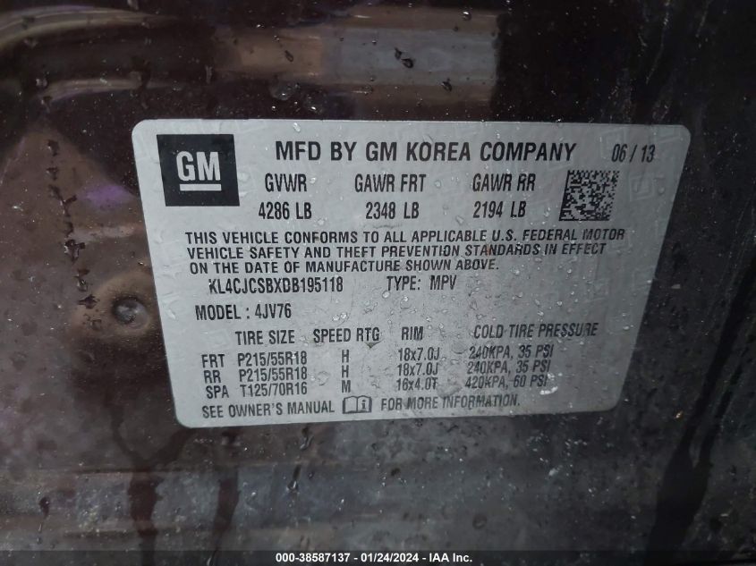 2013 BUICK ENCORE LEATHER - KL4CJCSBXDB195118