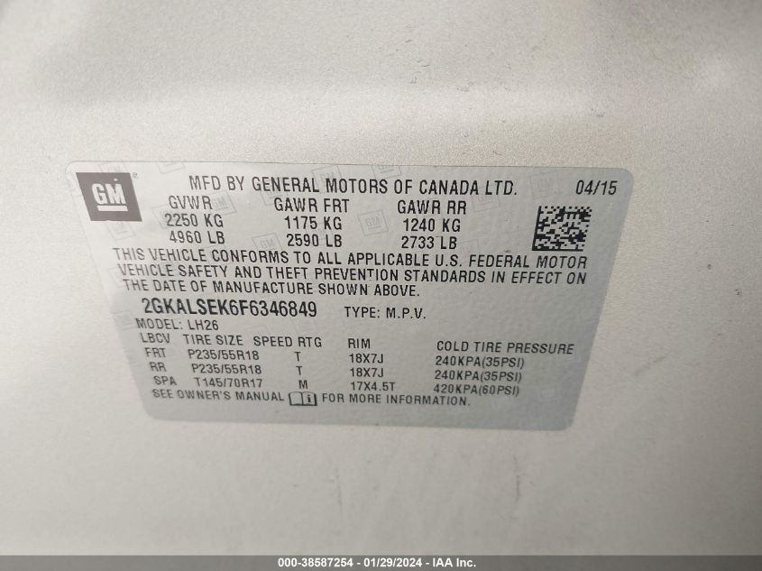 2015 GMC TERRAIN SLT-1 - 2GKALSEK6F6346849