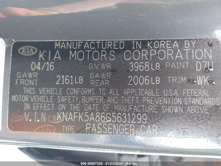 2016 KIA FORTE LX - KNAFK5A86G5631299