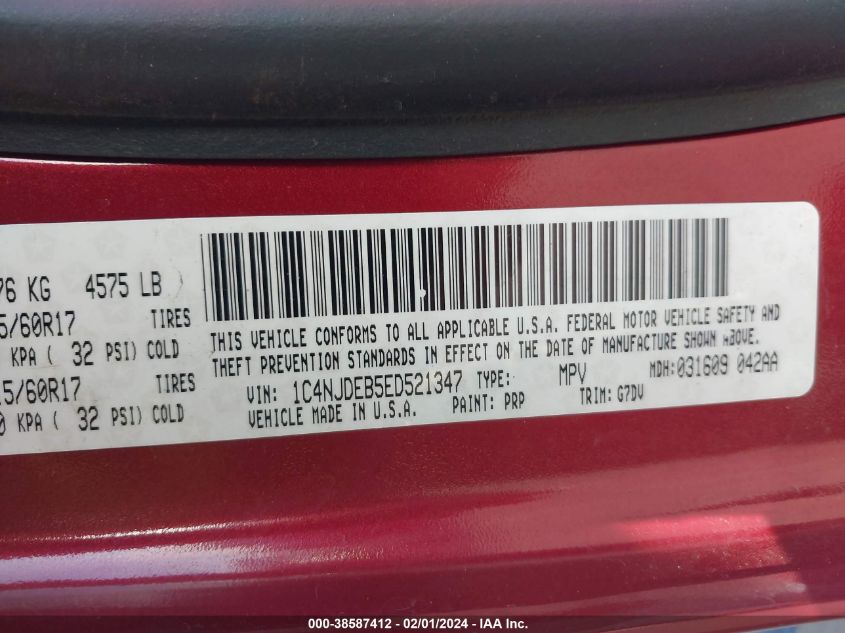 2014 JEEP COMPASS LATITUDE - 1C4NJDEB5ED521347