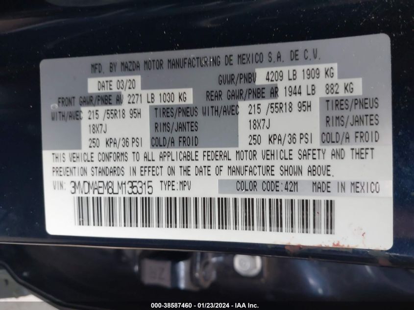 2020 MAZDA CX-30 PREMIUM PACKAGE - 3MVDMAEM8LM135315