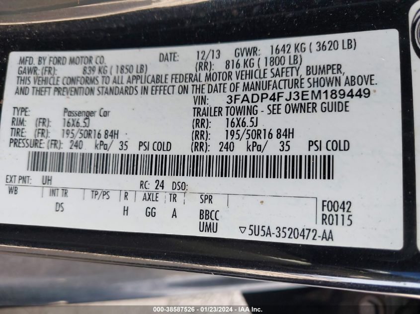 2014 FORD FIESTA TITANIUM - 3FADP4FJ3EM189449