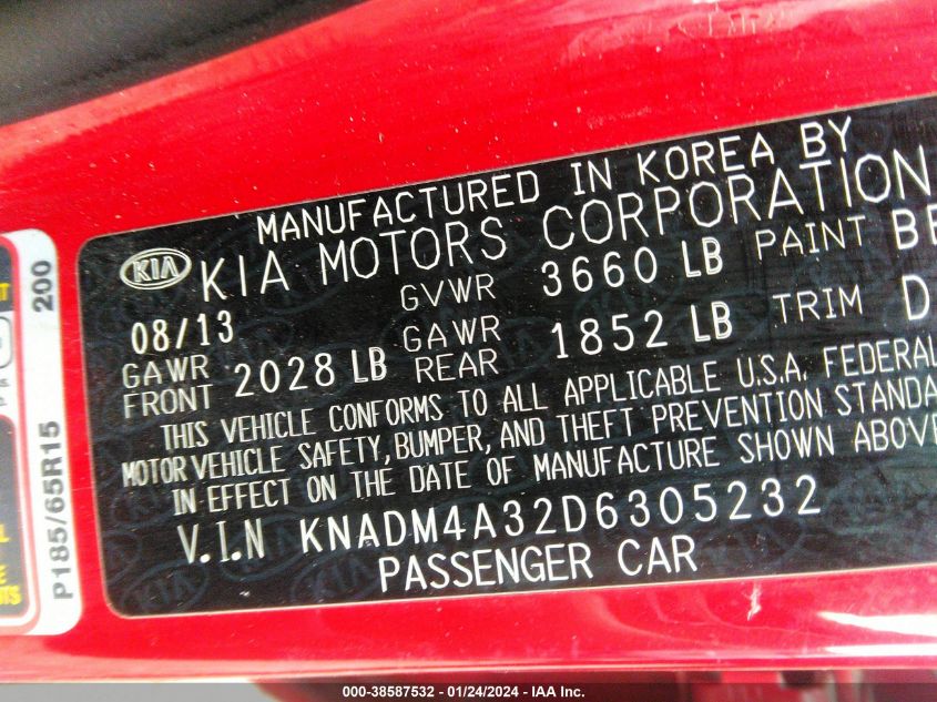 2013 KIA RIO LX - KNADM4A32D6305232