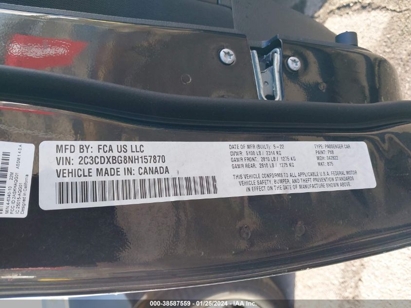 2022 DODGE CHARGER SXT - 2C3CDXBG8NH157870
