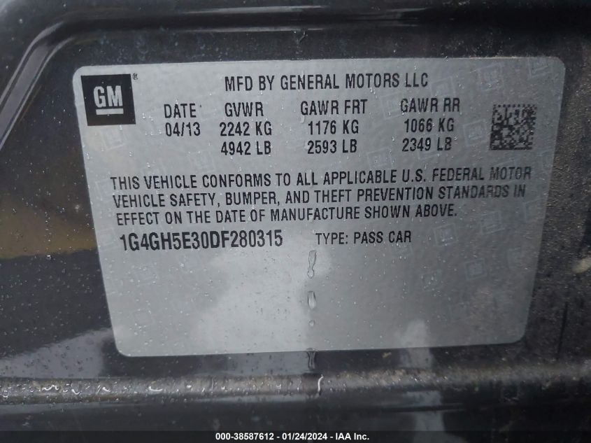 2013 BUICK LACROSSE PREMIUM 2 GROUP - 1G4GH5E30DF280315