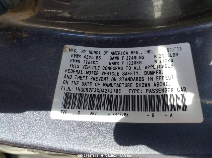 2013 HONDA ACCORD LX - 1HGCR2F3XDA242795