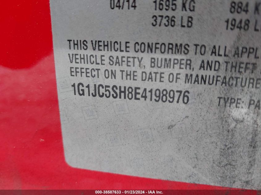 2014 CHEVROLET SONIC LT AUTO - 1G1JC5SH8E4198976