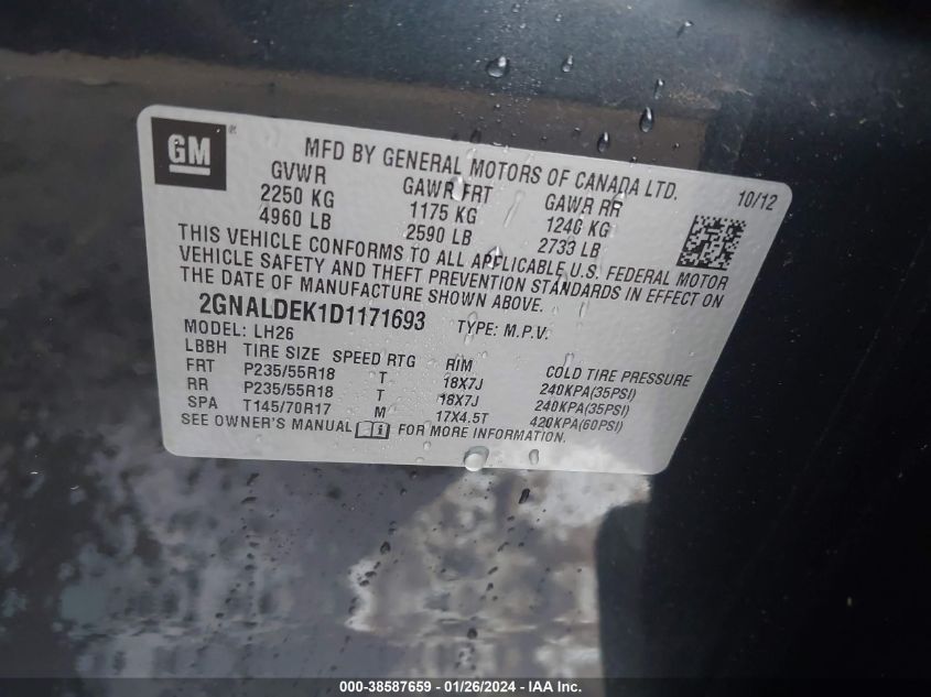 2013 CHEVROLET EQUINOX 1LT - 2GNALDEK1D1171693