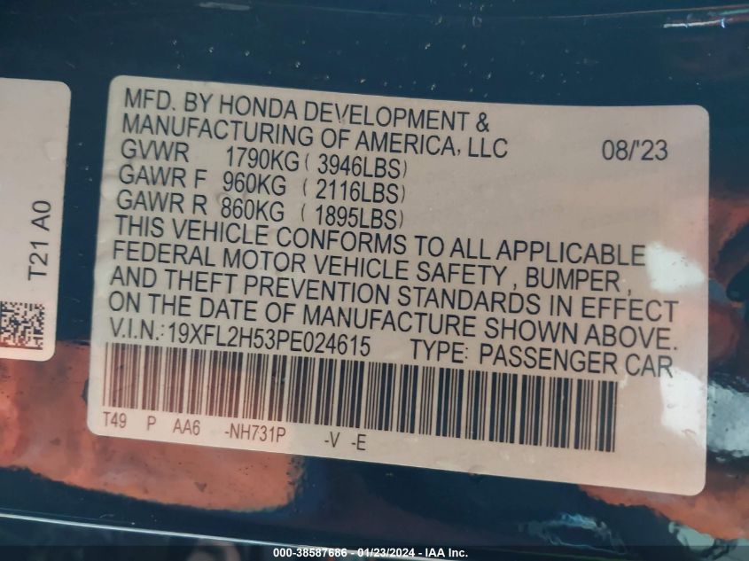 2023 HONDA CIVIC LX - 19XFL2H53PE024615