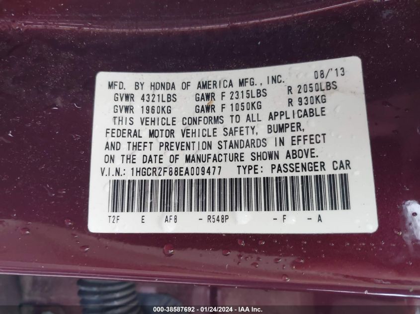 2014 HONDA ACCORD EXL - 1HGCR2F88EA009477