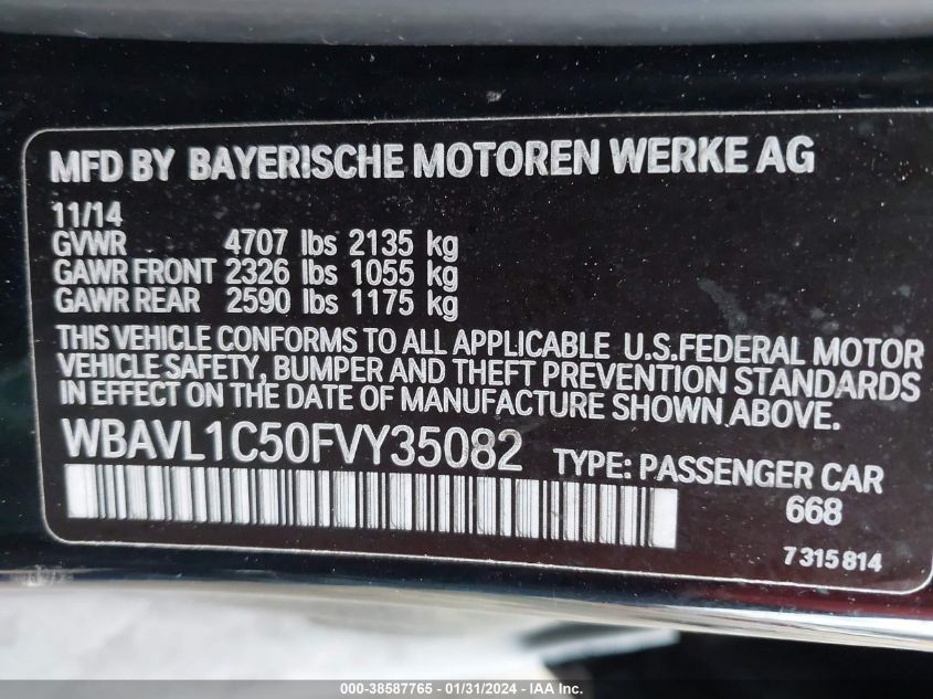 2015 BMW X1 XDRIVE28I - WBAVL1C50FVY35082