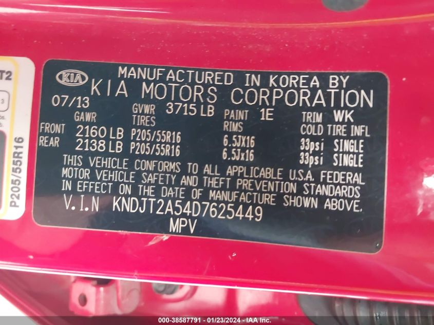 2013 KIA SOUL - KNDJT2A54D7625449