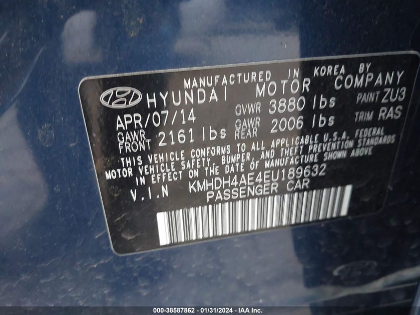 2014 HYUNDAI ELANTRA SE (ULSAN PLANT) - KMHDH4AE4EU189632