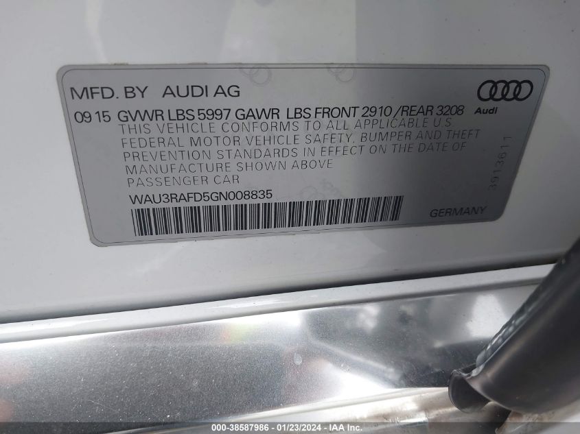 2016 AUDI A8 L 3.0 TDI WAU3RAFD5GN008835