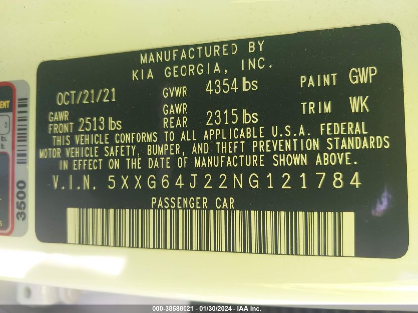 2022 KIA K5 GT-LINE - 5XXG64J22NG121784