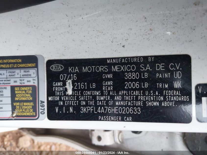 2017 KIA FORTE LX/S - 3KPFL4A76HE020633